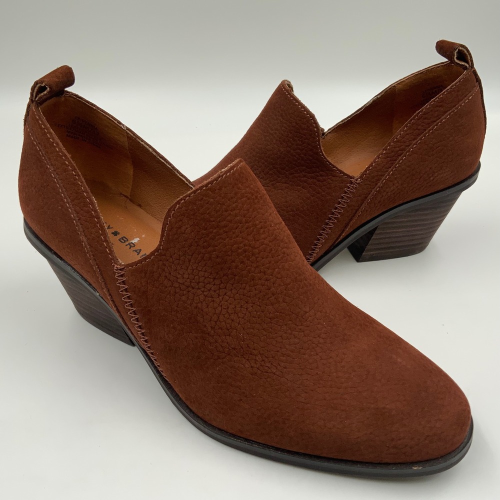 Lucky Brand Women Leather Ankle Boots Booties Brown Wedge Heel Size 6.5 - Picture 1 of 8